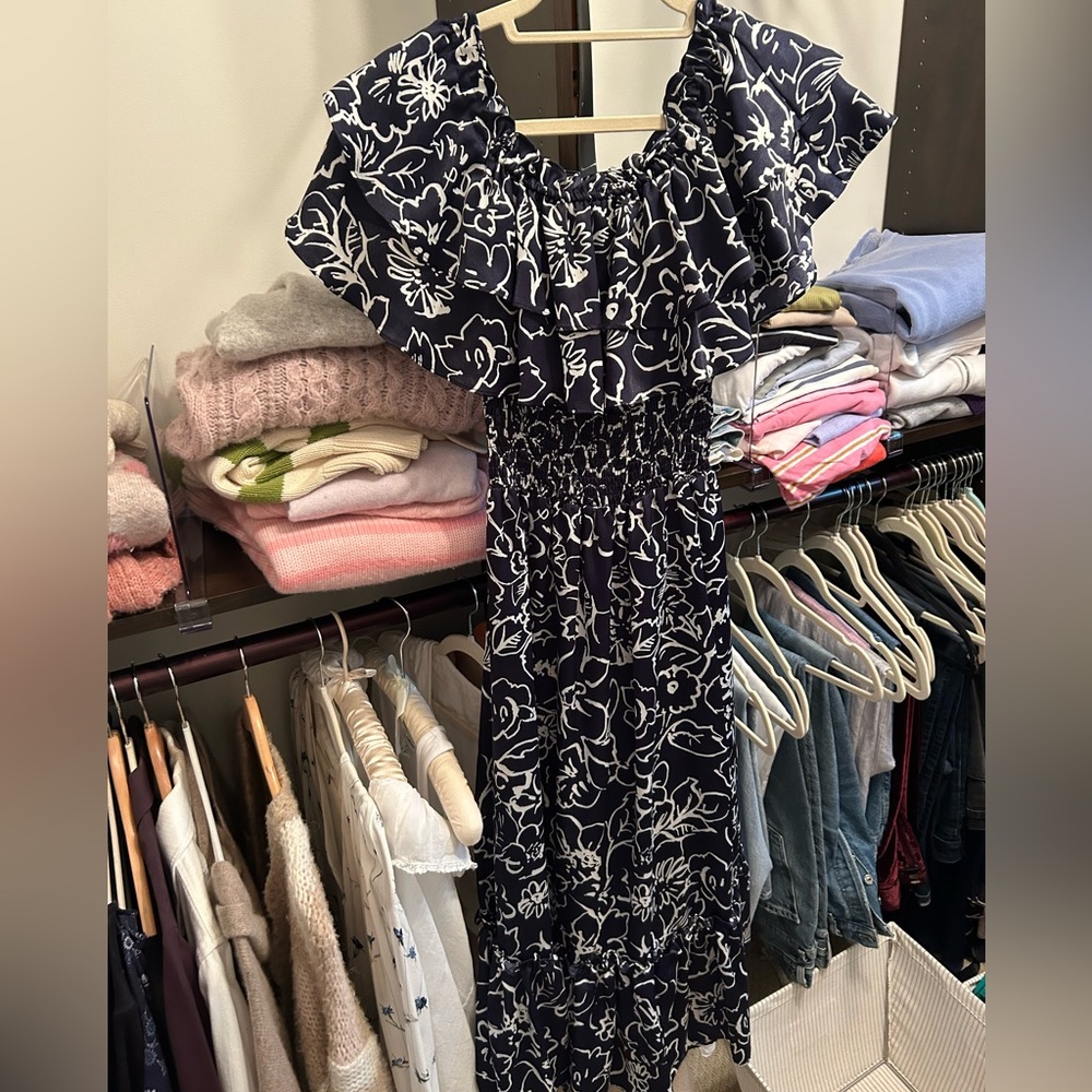 Misa blue and white midi dress